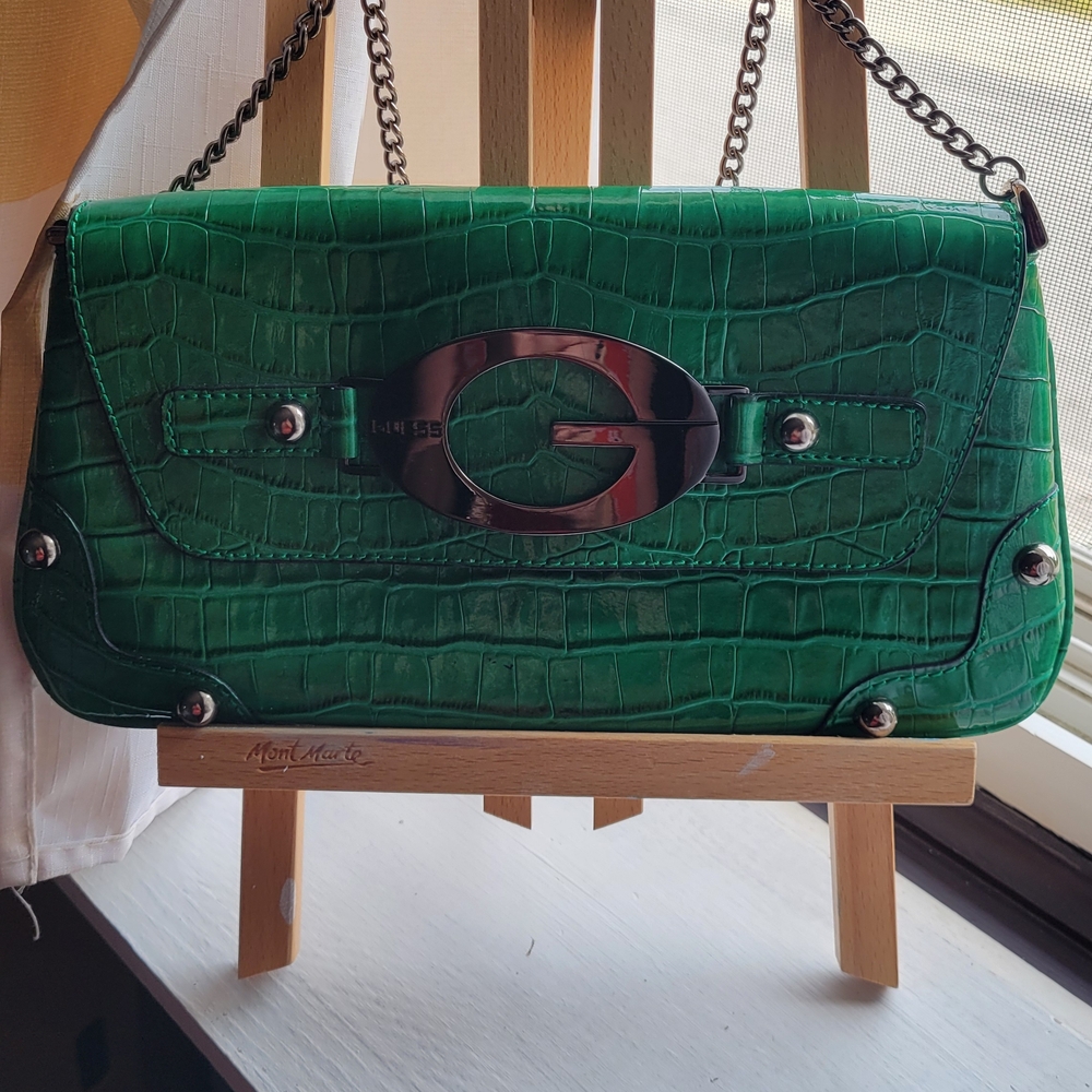 Guess Green Croc-Embossed Shoulder Bag